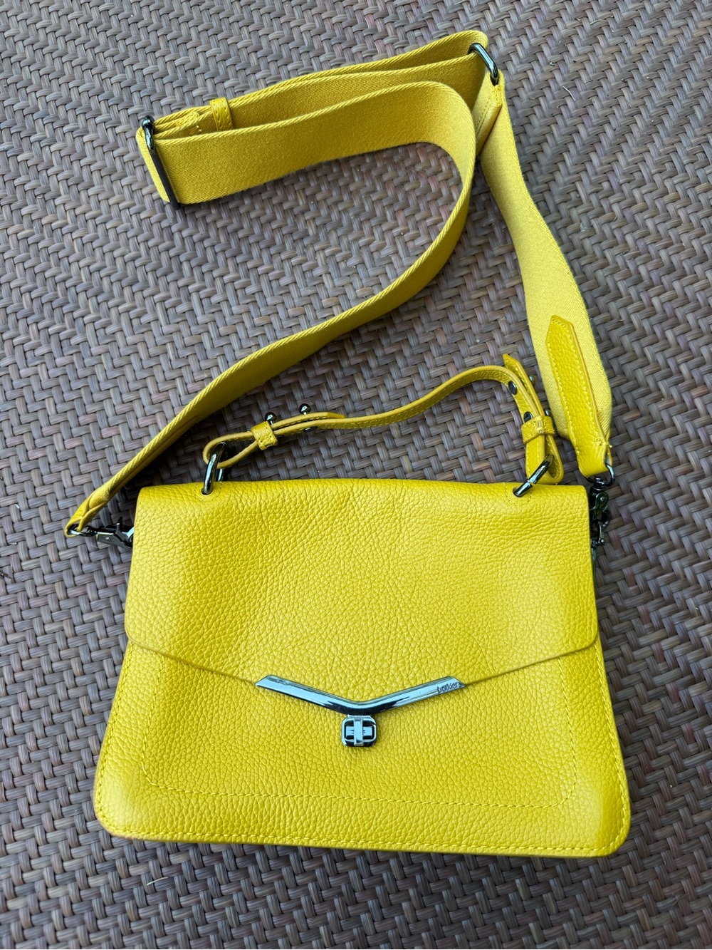 Botkier Yellow Pebbled Leather Crossbody Satchel Handbag Quiet Luxury w/3 Straps